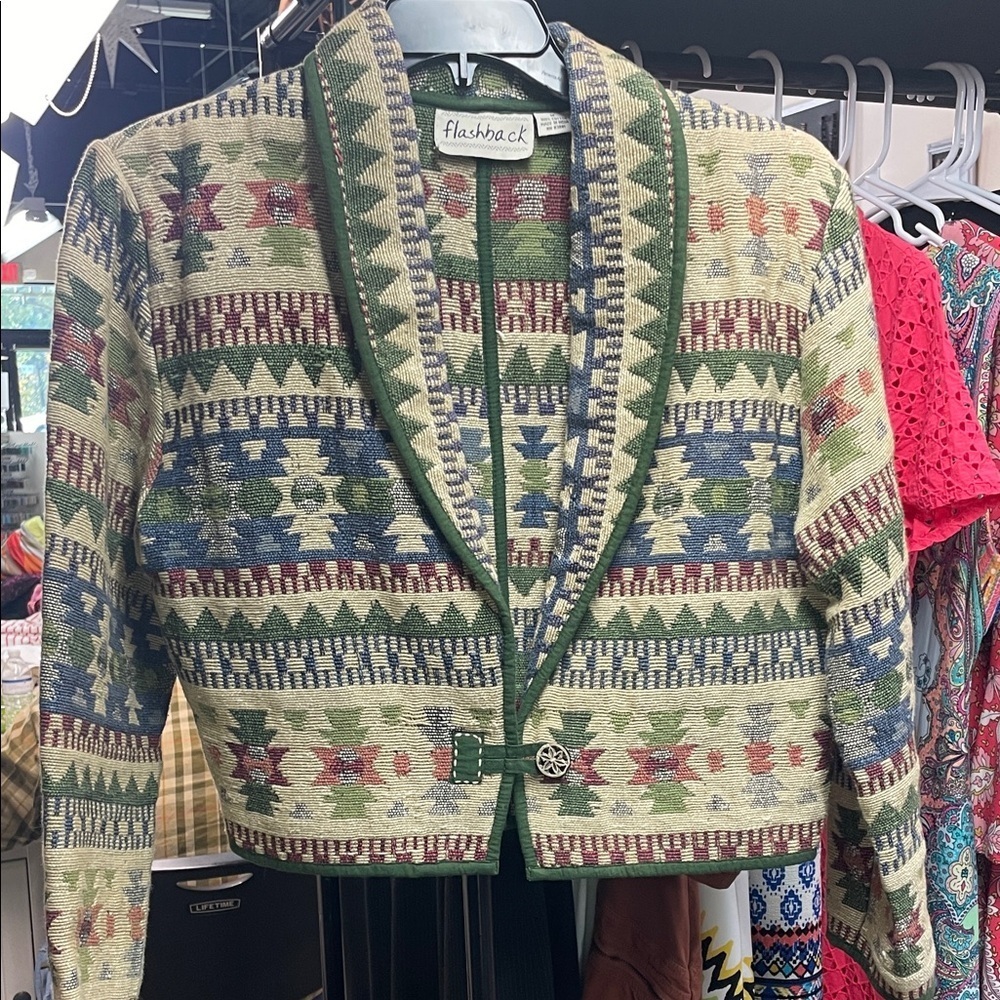 Vintage Flashback 100% Cotton Southwestern Style Tapestry Jacket- Boho Aztec